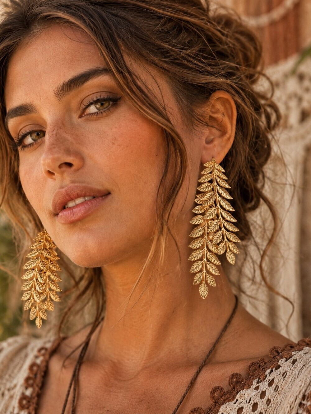 ANTHROPOLOGIE VINTAGE XL GOLDEN EDEN LEAVES EARRINGS
